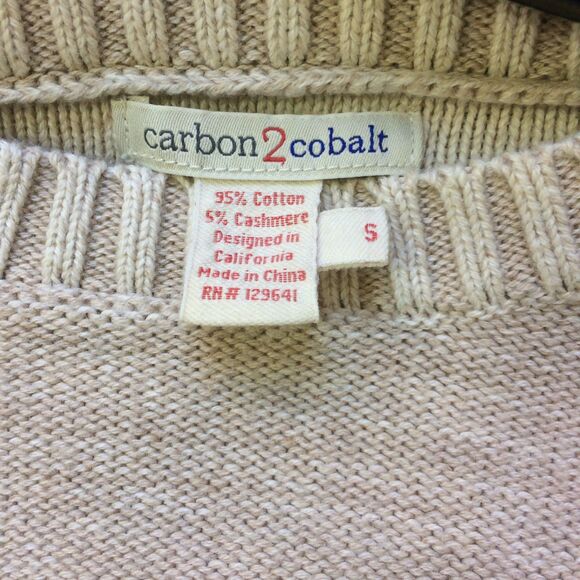 carbon2cobalt Cotton Cashmere Pullover Sweater Beige Textured Knit Size Small - Picture 4 of 4